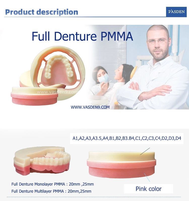 95mm Acetal PMMA Disc Dental PMMA Flexible Blanks A2 A3 Clear Color Multilayer Blocks for Zirkon Zahn